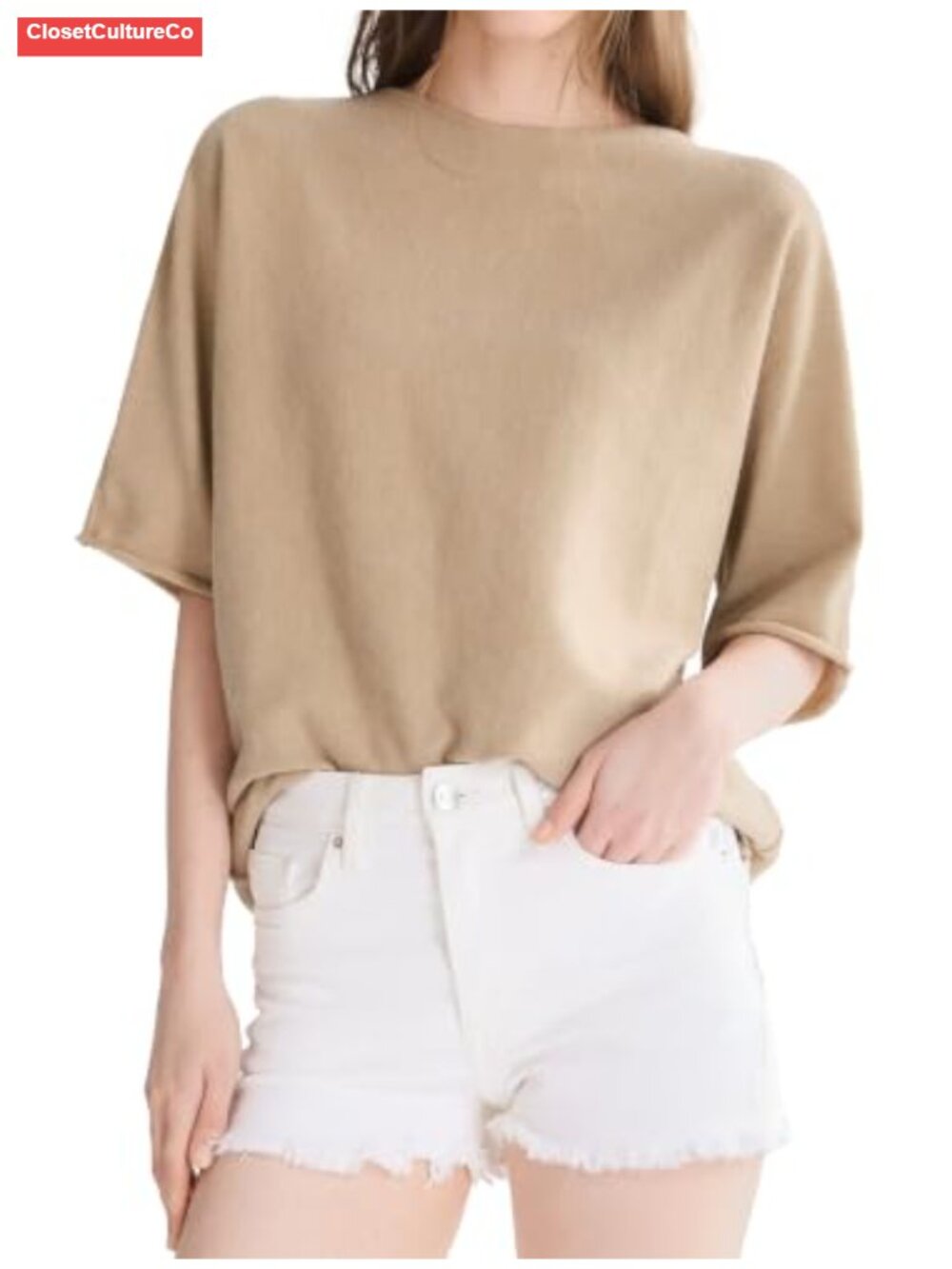 Wool Blend Elbow Sleeve Loose Fit Casual Sweater Pullover